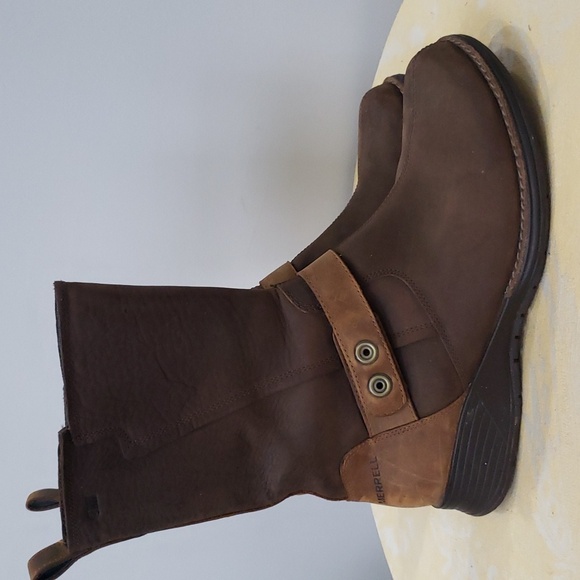 Merrell Boot Womens sz 9 Clay Travvy Leather Brown Tan Tall Waterproof Winter - Picture 4 of 9